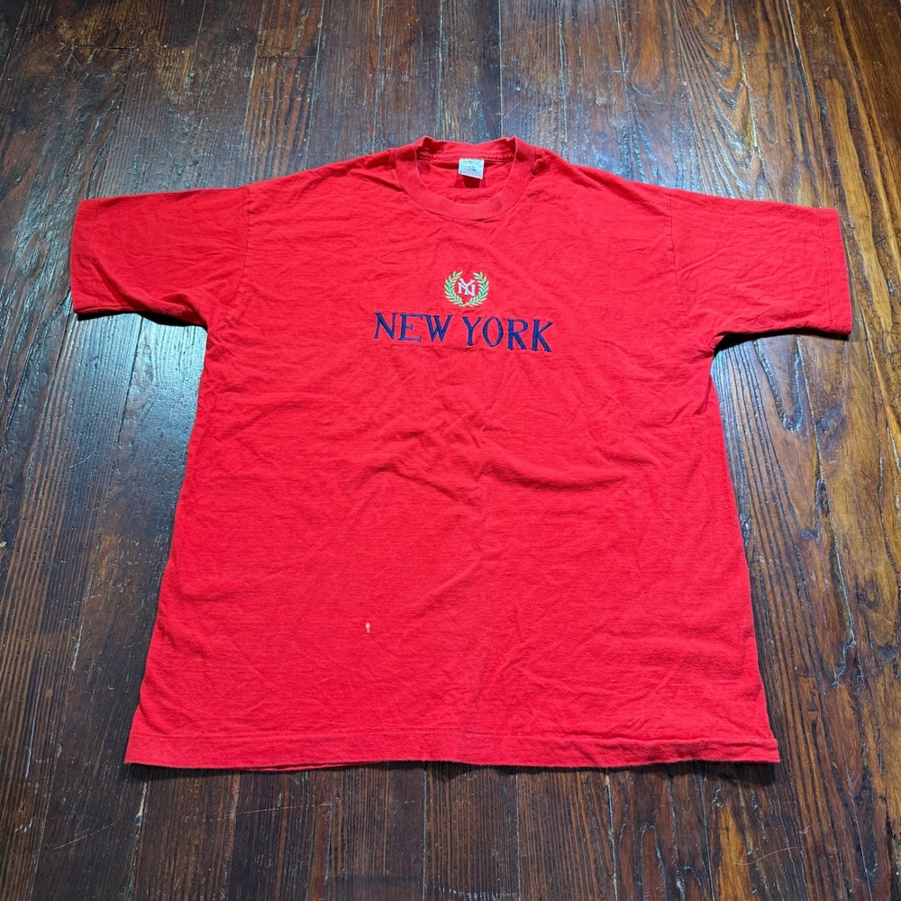 Vintage New York T Shirt Mens XL Red Embroidered Single Stitch USA Made FOTL 90s